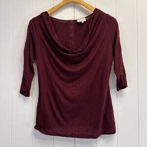 Anthropologie Deletta Women's Boho Scoop Cowl Neck Lace Back Top Size S Burgundy